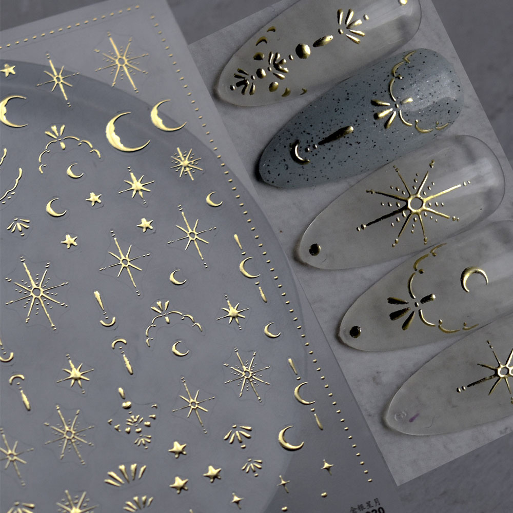 Nail Art Gold - 3D Altın Güneş/Ay/Yıldız Bronzlaştırıcı Tırnak Sanatı