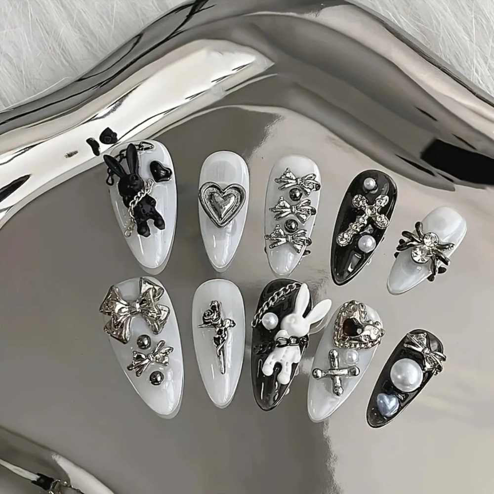 Nail Art Gothic - YENİ 10 adet kişiselleştirilmiş siyah beyaz