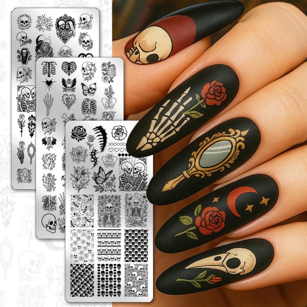 3 adet Kafatası Tırnak Baskı P - Nail Art Gothic incelemesi ve fiyatı
