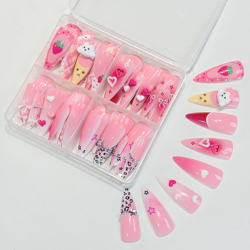 96 Adet Pembe Uzun Stiletto Ta - Nail Art Strawberry incelemesi ve fiyatı