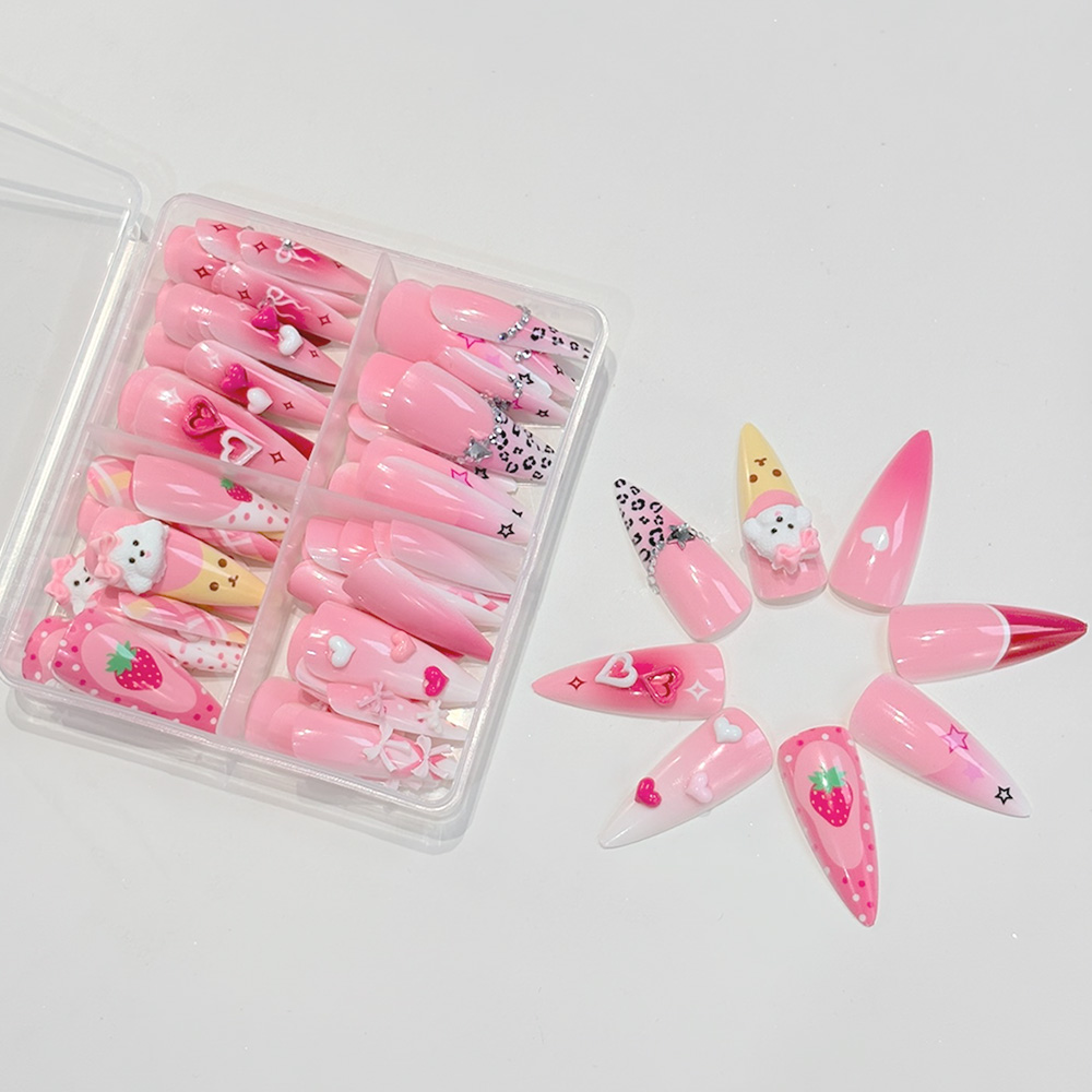 96 Adet Pembe Uzun Stiletto Ta - Nail Art Strawberry incelemesi ve fiyatı